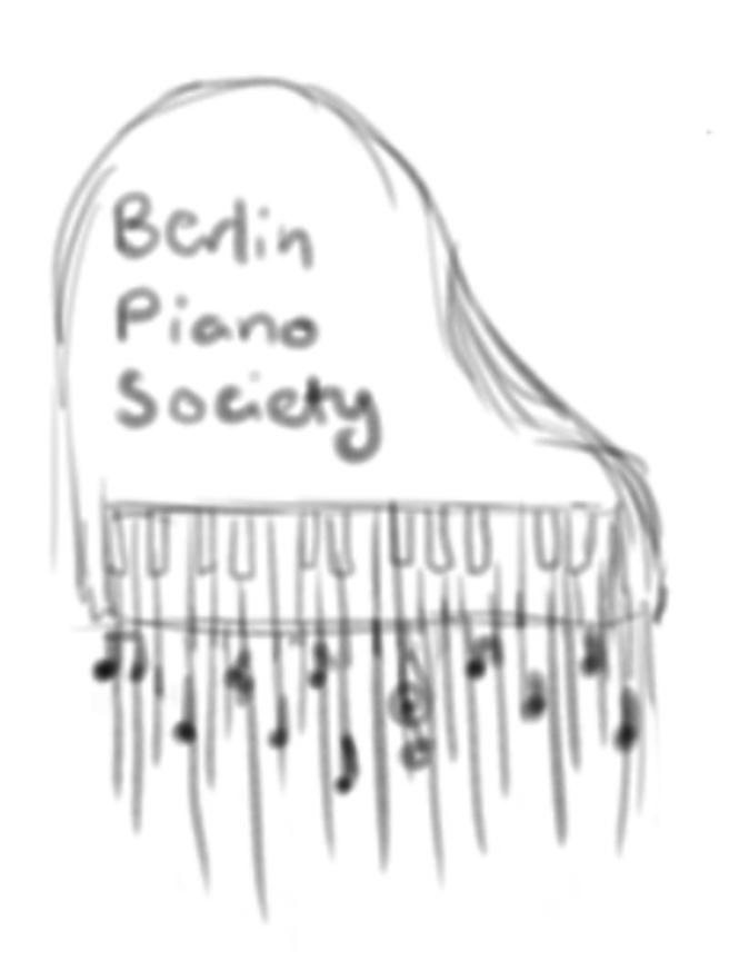 Logo sketch — hanging notes under the keys
